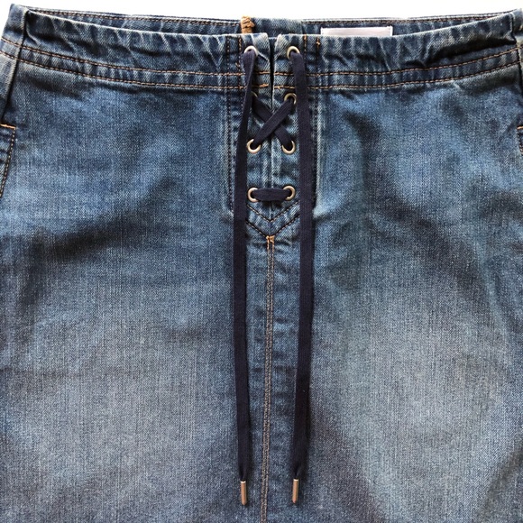 Ann Taylor Loft Lace Tie Up Denim Jean Skirt - Picture 3 of 6